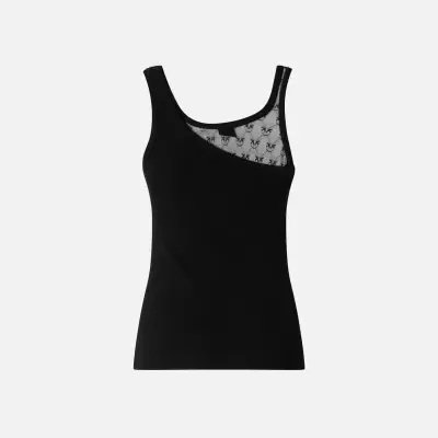 Top feminino preto com detalhe em tule preto decorado
