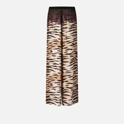 Calças largas animal print castanho e preto com cintura elástica preta