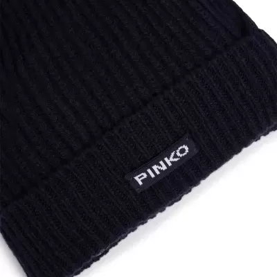 Gorro de malha preto com etiqueta PINKO