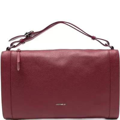 Mala bordeaux em pele granulada com al E7a ajust E1vel e fecho com zip.