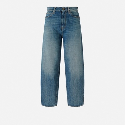 Calças de ganga azuis largas com cinco bolsos