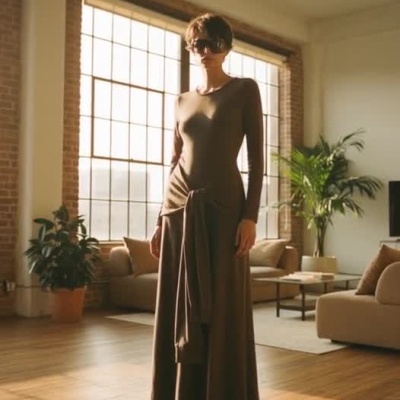 Dark Grey Jersey Maxi Dress with Front Knot