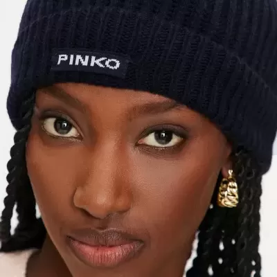 Gorro azul escuro de malha com etiqueta PINKO