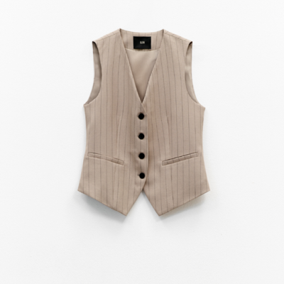 Colete feminino bege riscada com botões pretos