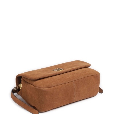 Mala castanha em camurça com fecho dourado
