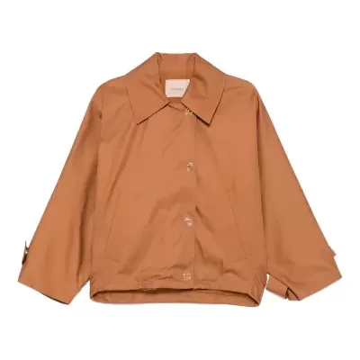 Casaco feminino castanho claro TWINSET com botões metálicos frontais e gola larga