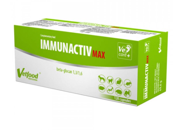 Vetfood - Immunactiv Max - Suplemento de Reforço de Imunidade Caixa de cápsulas IMMUNACTIV MAX verde e branca