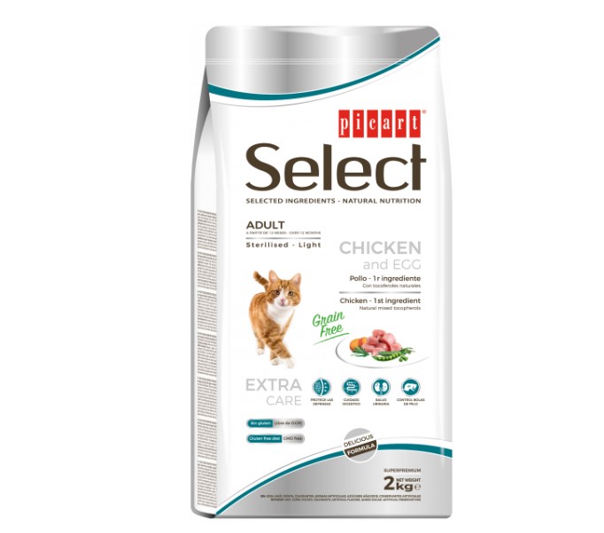 Picart Select Sterilised/Light Grain free Gato adulto - Frango e ovo - 2 kg - opção pack econômico Saco de ração para gato Picart Select Chicken and Egg 2 kg