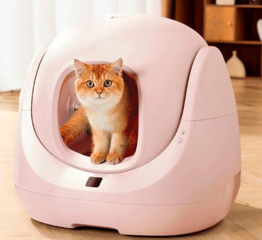 CatLink - WC automático inteligente BayMax para gatos Caixa de areia fechada cor de rosa para gatos com gato dentro