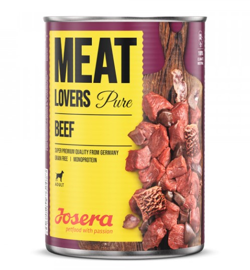 Josera Meat Lovers - Alimento húmido com carne 100% de vaca - Pack 6 unids. Lata de comida para cães Josera Meat Lovers Pure com carne de vaca
