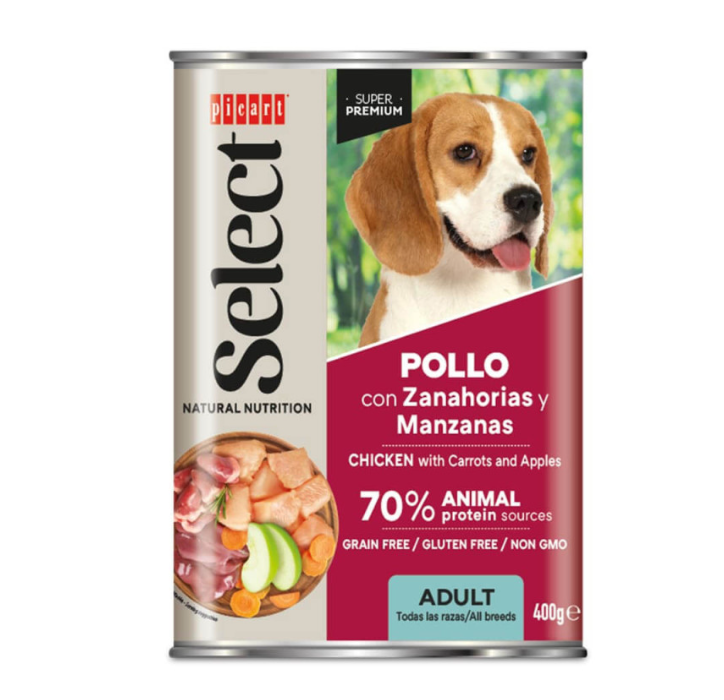 Picart Select Patê Húmido para Cão Adulto - Frango, Cenoura e Maçã - pack 12 x 400 g Lata de comida para cães Picart Select Super Premium