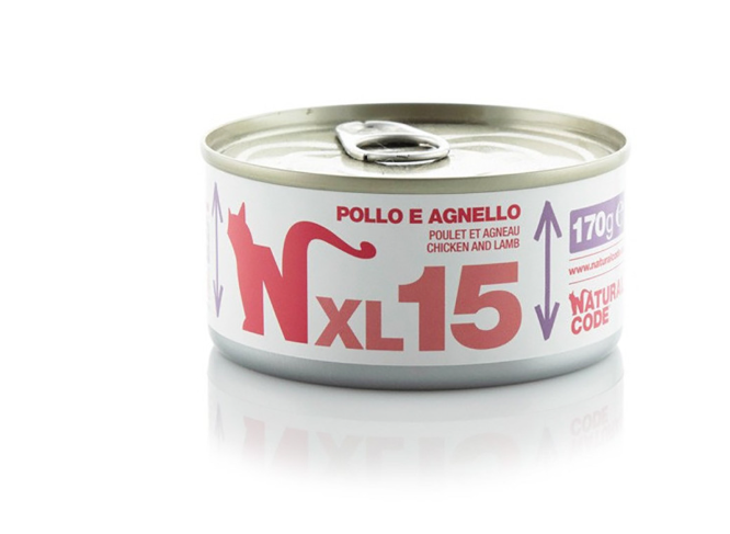 Natural Code XL15 - Alimento Húmido para Gato - Frango e Borrego Lata de comida para animais sabor Pollo e Agnello, 170g, marca Natural Code