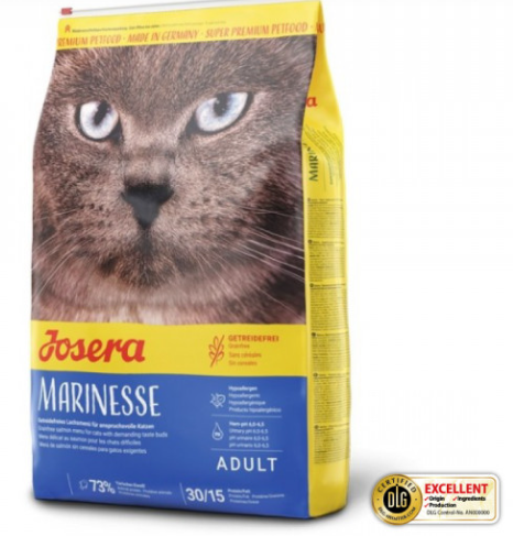 Josera Marinesse - Ração Seca Sem Cereais para Gato - sabor peixe - 2 kg - pack econômico disponível Sacola de ração Josera Marinesse Adulto para gatos com imagem de gato cinza