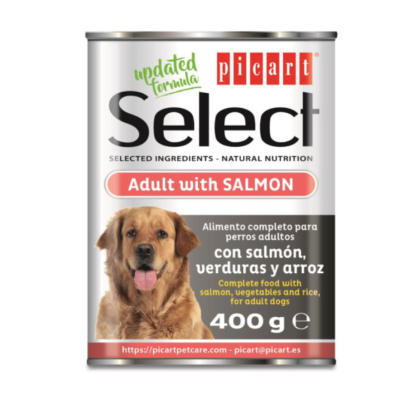 Lata de comida para cães Picart Select sabor salmão para adultos 400g