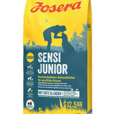 Saco de ração para cão Josera Sensi Junior 12,5 kg amarelo e azul