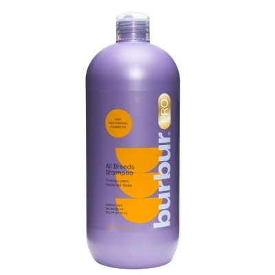Frasco roxo de shampoo bourbur PRO para cães e gatos com tampa transparente