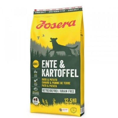 Saco amarelo e verde de ração para cão Josera Ente & Kartoffel 12,5 kg