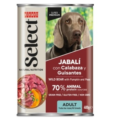 Lata de comida para cães Picaré Select Jabalí con Calabaza y Guisantes 400g