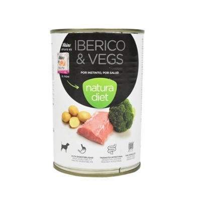 Lata de comida para cães Natura Diet Iberico & Vegs com carne, batatas e brócolos