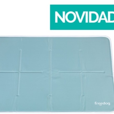 Tapete azul claro com a palavra freedog no canto inferior direito