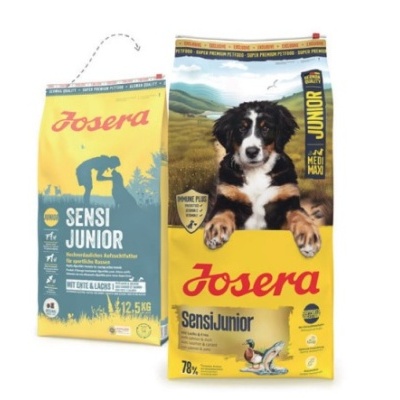 Embalagem de ração para cães Josera Sensi Junior com imagem de cachorro