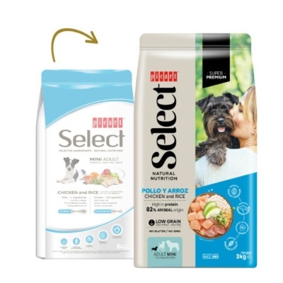 Duas embalagens de ração para cães Picart Select Mini Adult Frango e Arroz 3kg