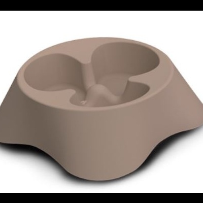 Comedouro de plástico cinza para animais de estimação com duas cavidades para alimentos