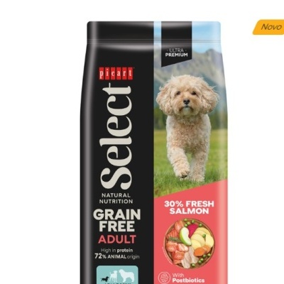 Embalagem de comida para cães Picart Select sem cereais para adultos com 30% salmão fresco