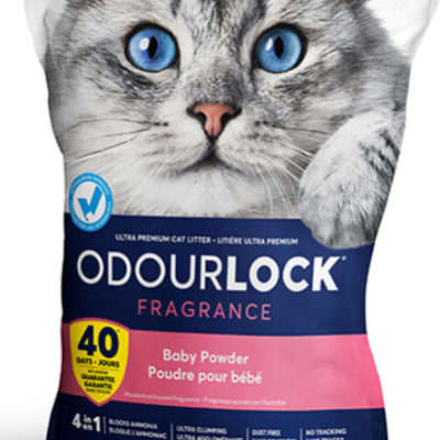 Saco de areia para gatos OdourLock com imagem de gato cinzento e olhos azuis