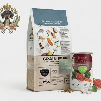 Conjunto de saco de ração e lata de comida para cães Natura Diet