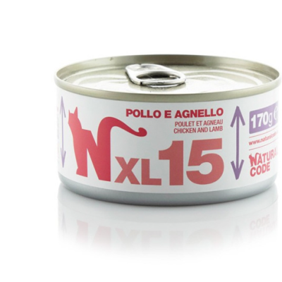 Lata de comida para animais sabor Pollo e Agnello, 170g, marca Natural Code