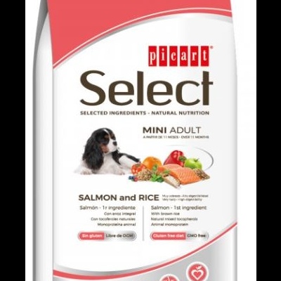Embalagem de ração para cães Picart Select sabor salmão e arroz 3kg