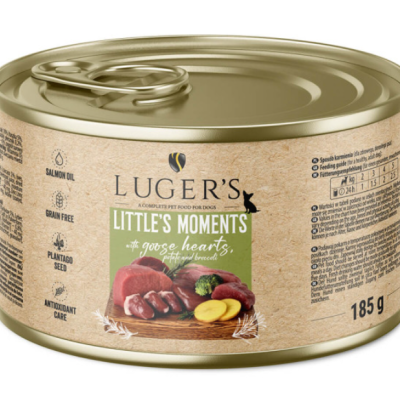 Lata de comida para cães LUGER'S LITTLE'S MOMENTS com corações de ganso, 185 g