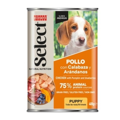 Lata de comida para cachorros Picart Select sabor frango com abóbora e mirtilos