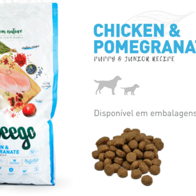 Pacotes de ração para cães chicken & pomegranate com croquetes e descrição de tamanho