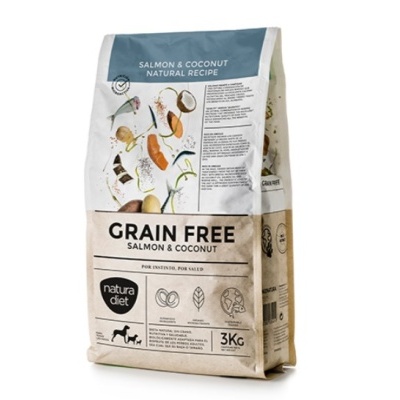 Saco de ração para cães Natura Diet sabor salmão e coco 3kg