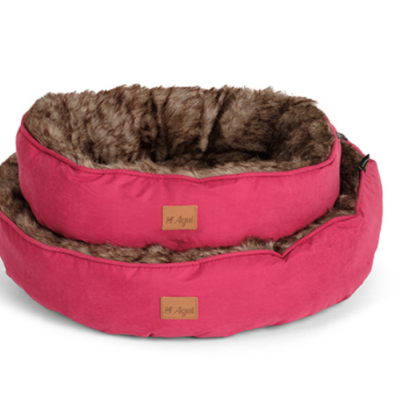 Conjunto de duas camas de animal rosa com interior de pêlo castanho