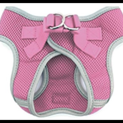 Peitoral para animal de estimação rosa em malha com rebordos cinzentos