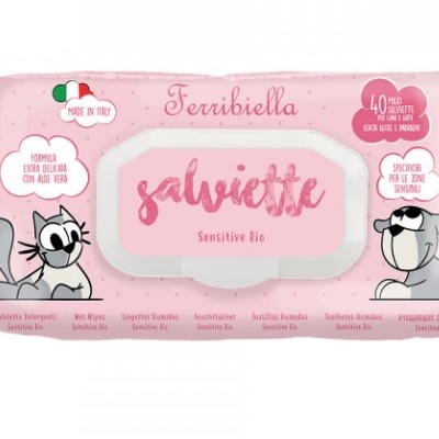 Pacote rosa de toalhitas Terribiella Salivette com desenhos de gato e cão