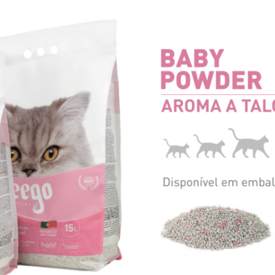 Sacos de areia para gatos Weego com aroma talco e imagem de gato cinza