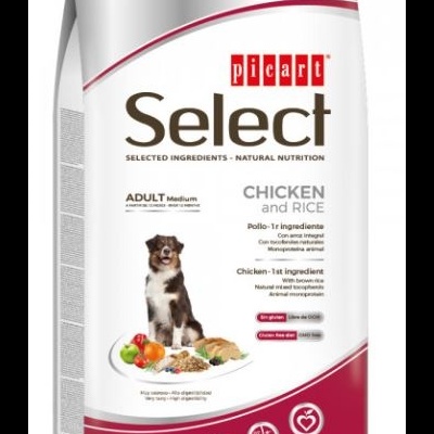 Pacote de ração para cães Picart Select Adult Medium frango e arroz 12 kg