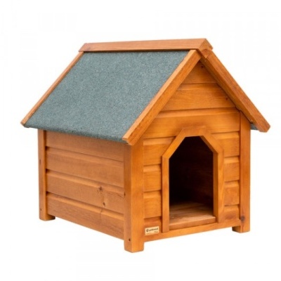 Casota para cão de madeira castanha com tejadilho preto