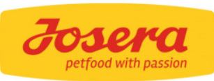 Logótipo Josera com texto 'petfood with passion' em fundo amarelo
