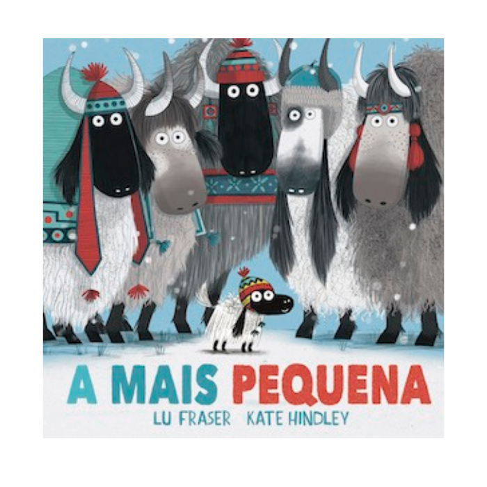 A mais pequena | Minutos de Leitura Capa de livro infantil com ilustração de bois e um cão e texto A MAIS PEQUENA