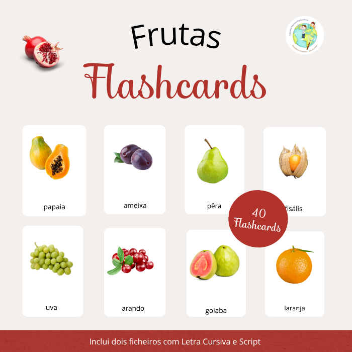 Flashcards Frutas Flashcards com imagens e nomes de várias frutas em português