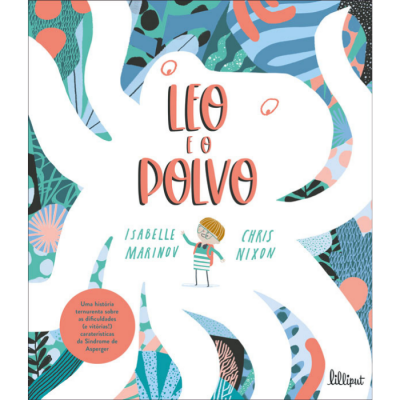Capa do livro infantil Leo e o Polvo com ilustração colorida de polvo e menino