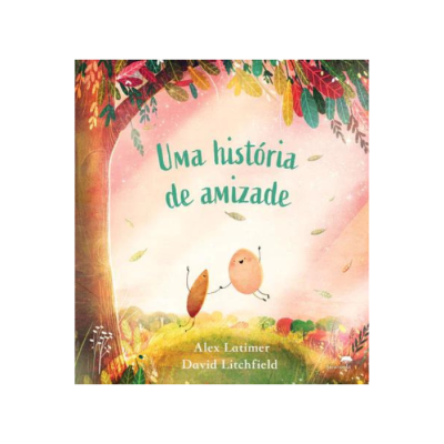 Capa de livro 'Uma história de amizade' com ilustração de personagens sob árvore colorida