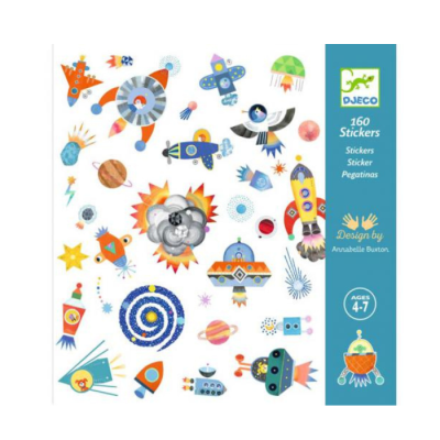 Conjunto de autocolantes DJECO com tema espacial colorido e embalagem azul