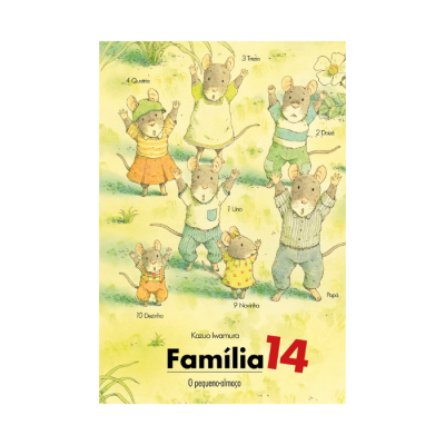 Ilustração de família de ratos com roupas coloridas em ambiente natural com texto do título e nomes