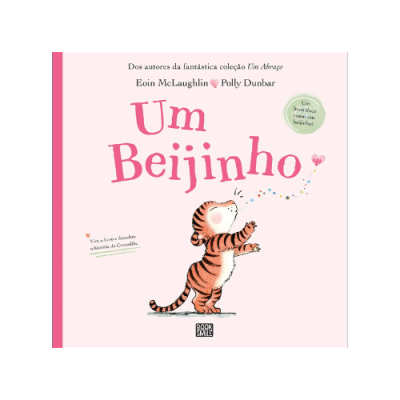 Capa de livro infantil 'Um Beijinho' com um tigre bebé e texto em cor-de-rosa